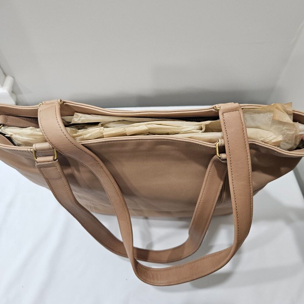 Vintage Coach 1980s Leather Shoppers Tote Bag Beige Tan Shoulder Straps Casual - Picture 7 of 15